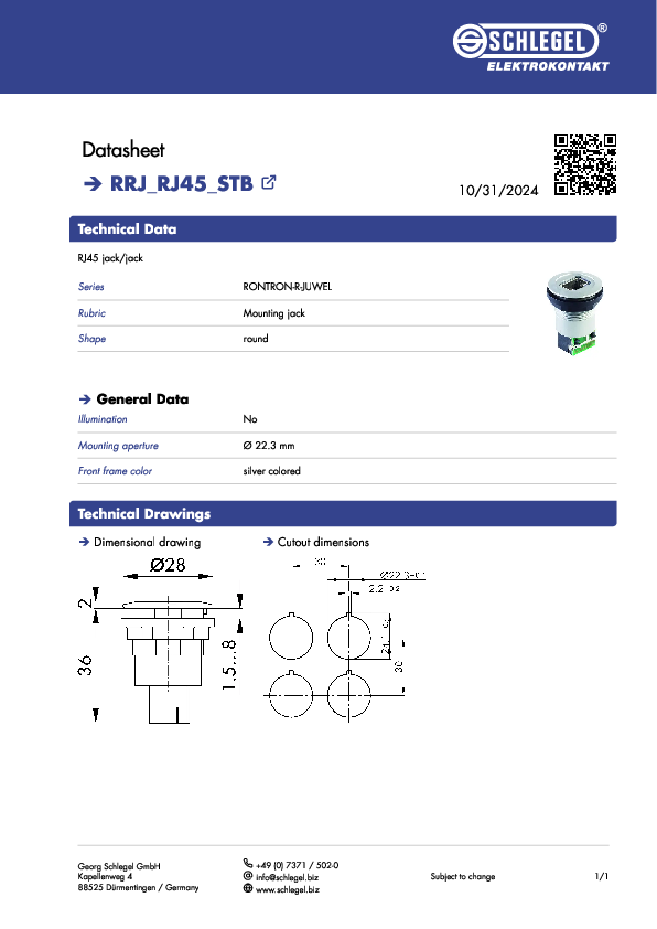 RRJ_RJ45_STB | panel jack