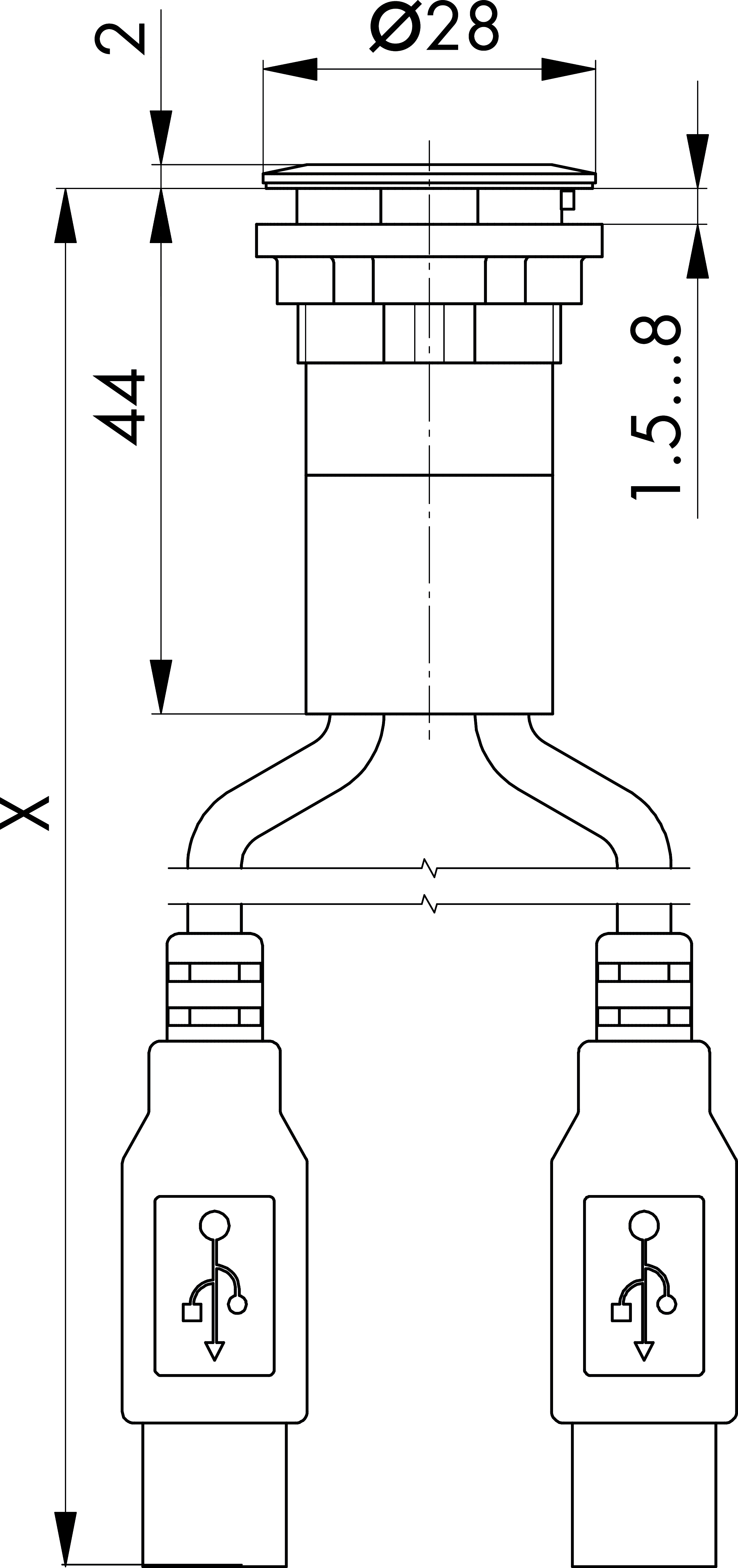 Maßskizze RRJ_2USB3_150CM
